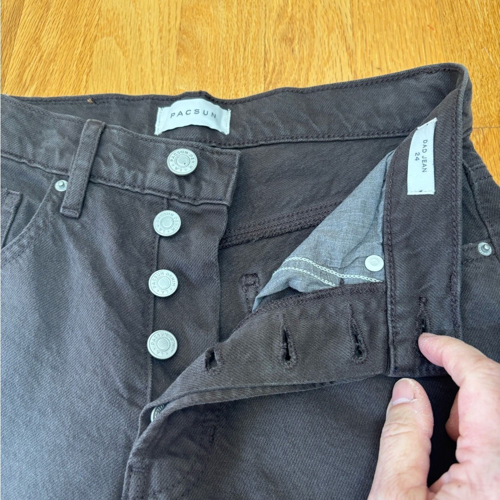 PacSun Dad Jeans - High Rise Straight Leg - Button Fly - Size 24 Charcoal Gray - Picture 3 of 12